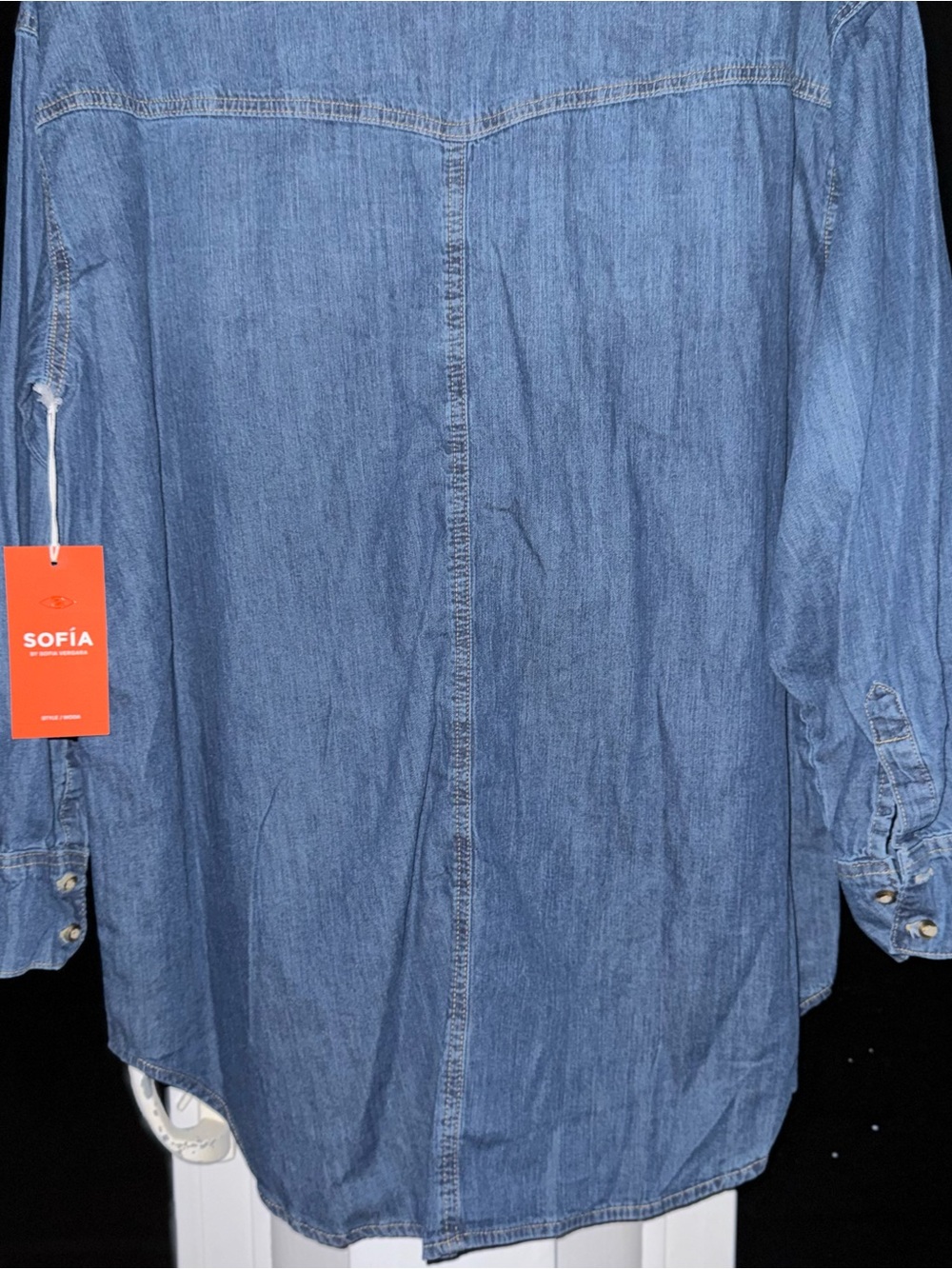 Sofia by Sofia Vergara Women's L Denim Boyfriend Shirt Oversized Long Sleeve Blu - Picture 13 of 14